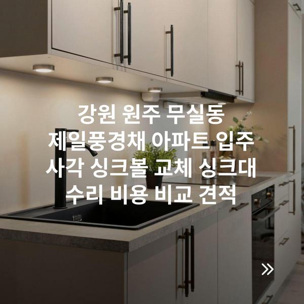 강원 원주 무실동 제일풍경채 아파트 입주 사각 싱크볼 교체 싱크대 수리 비용 비교 견적